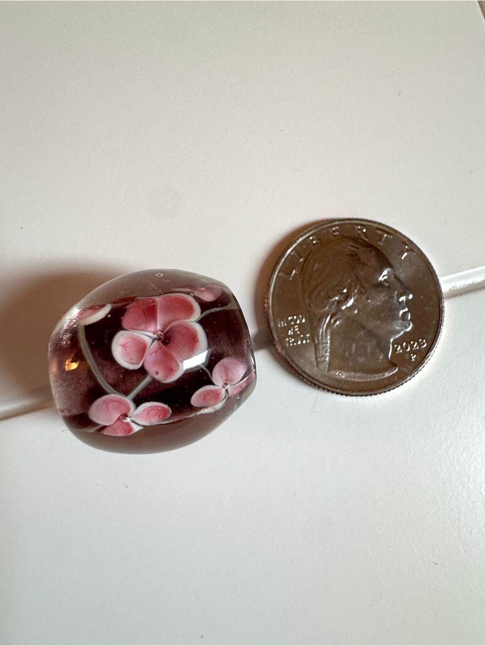 Beautiful Glass Floral Lampwork Beads with Pink Blossoms For Crafts & Jewelry